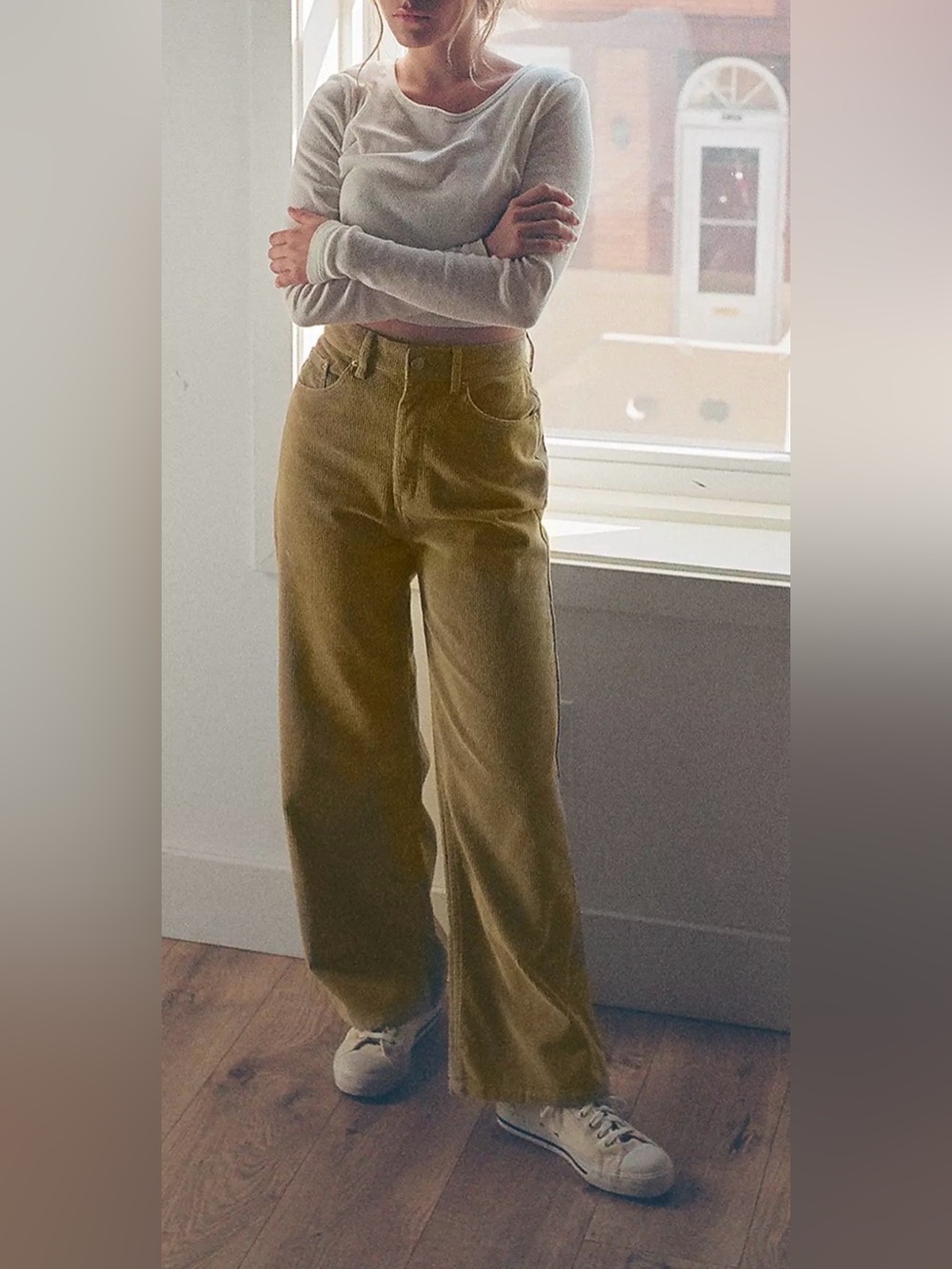 BDG 70s Retro Indie Goblin Earthy 90s Corduroy High Wide Trousers Pants Olive 27